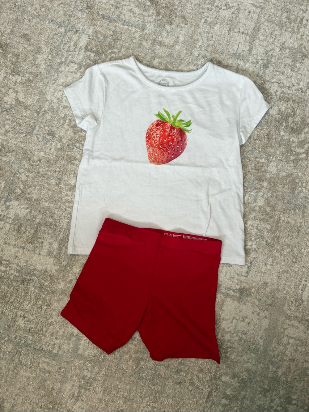 wonder nation White Strawberry Graphic Top & Red Shorts Set size M